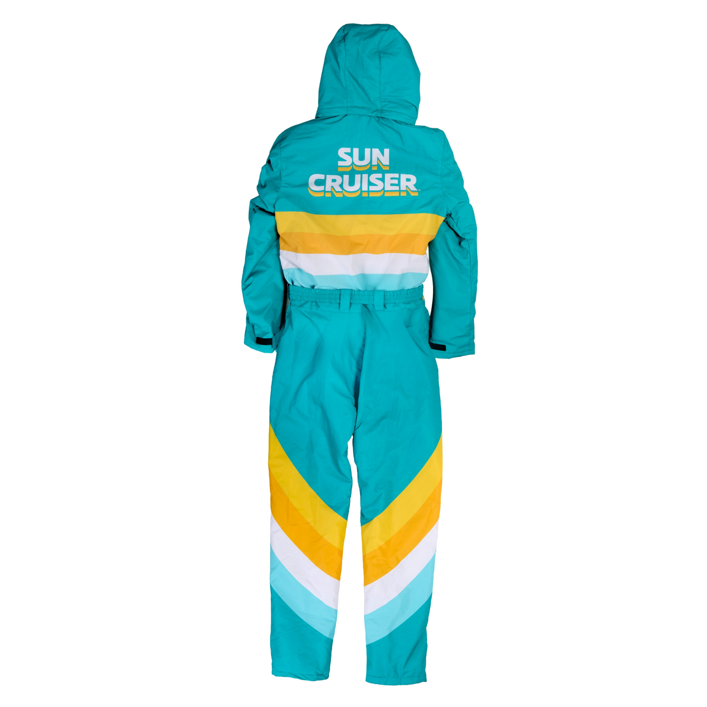 Teal and yellow snowsuit with 'Sun Cruiser' branding on a white background