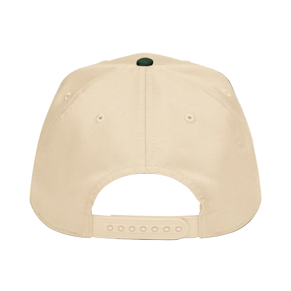 Beige cap with a green patch on a white background