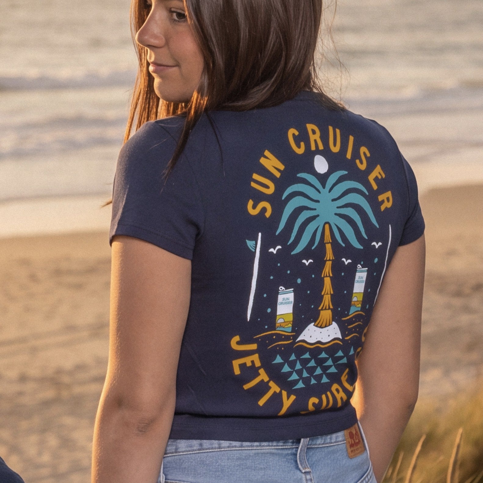 Sun Cruiser x Jetty W’s Navy Palm Rib Baby Tee Shirt