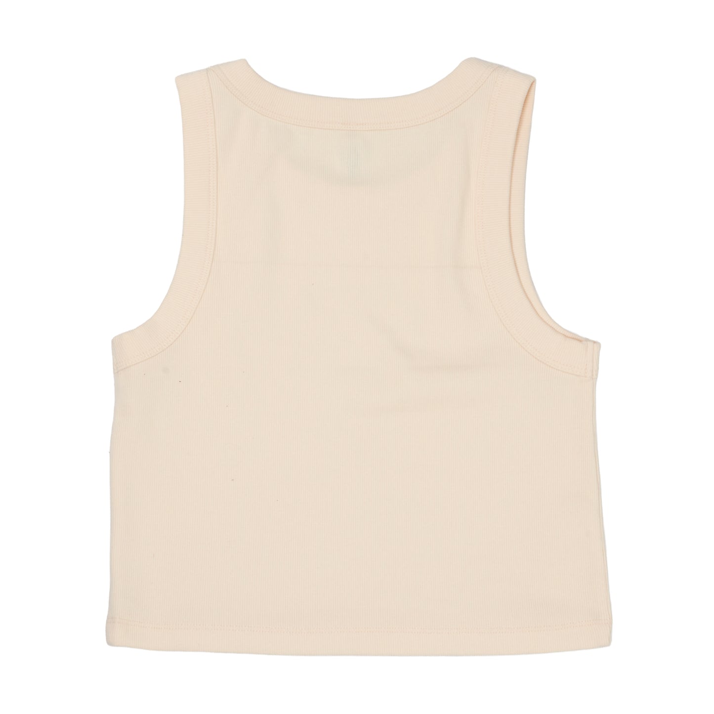 A sleeveless cream-colored tank top shown from the back, photographed flat against a solid white background.