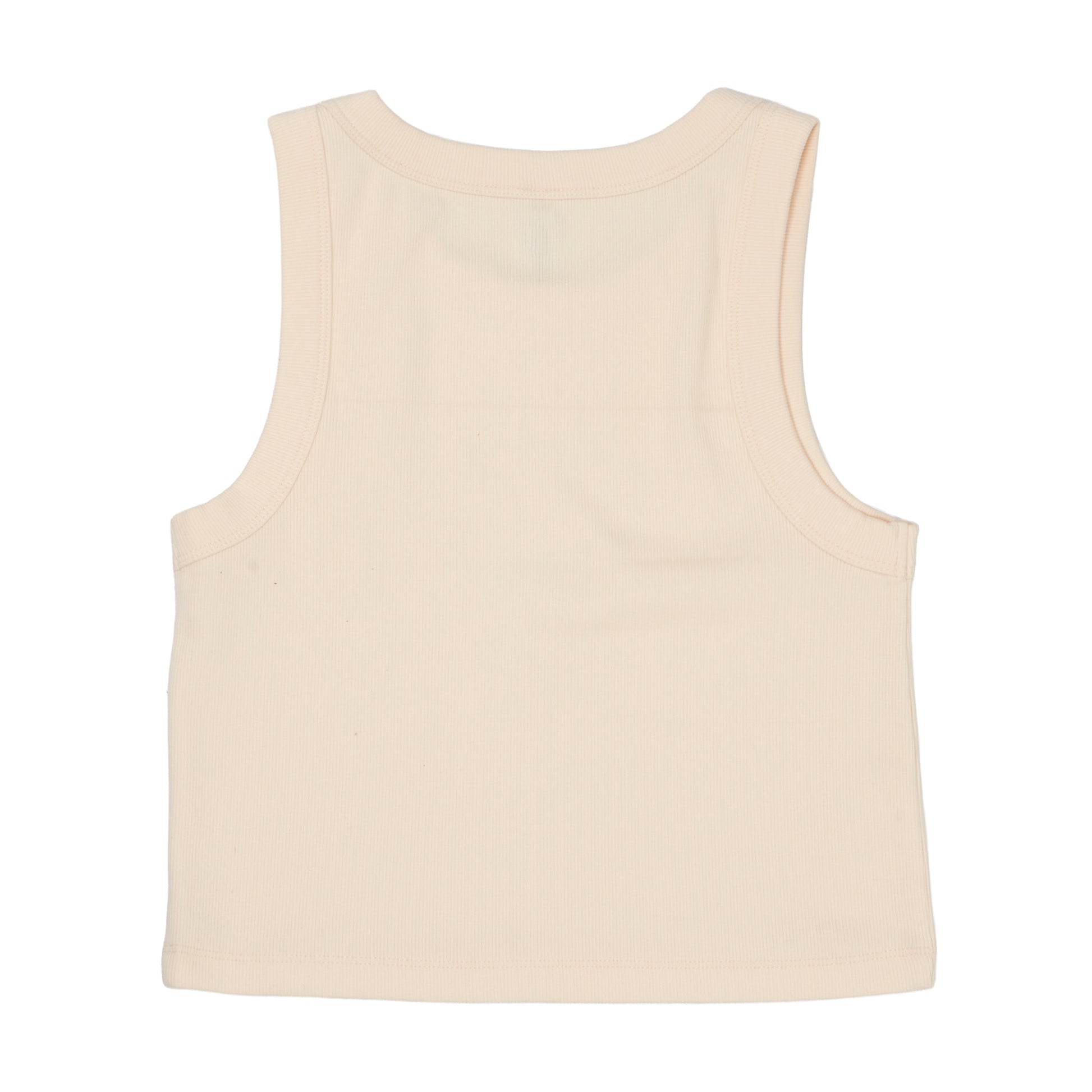 A sleeveless cream-colored tank top shown from the back, photographed flat against a solid white background.