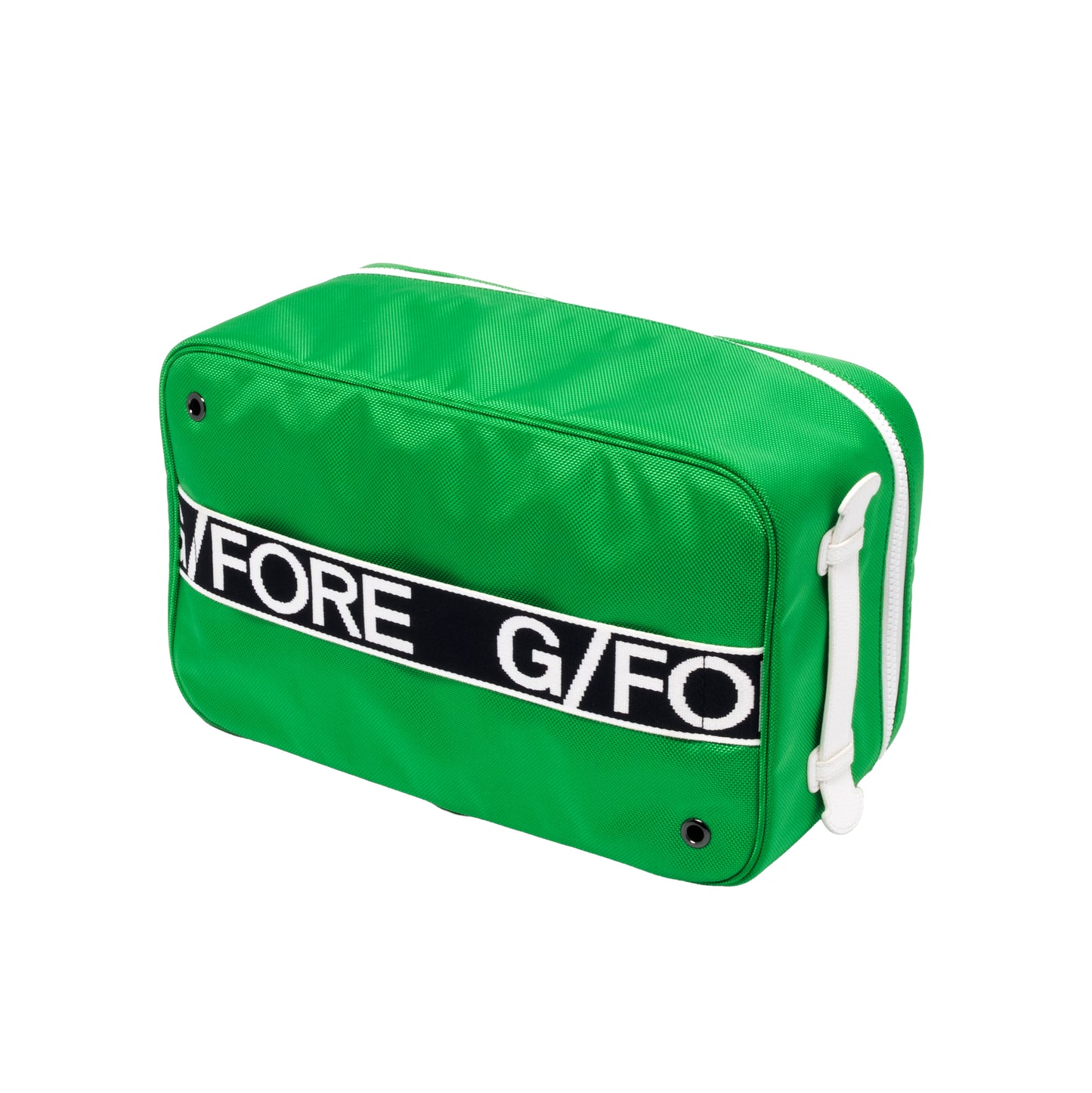 Sun Cruiser x G/FORE green canvas shoe bag with bold G/FORE branding, structured design, and durable carry handle