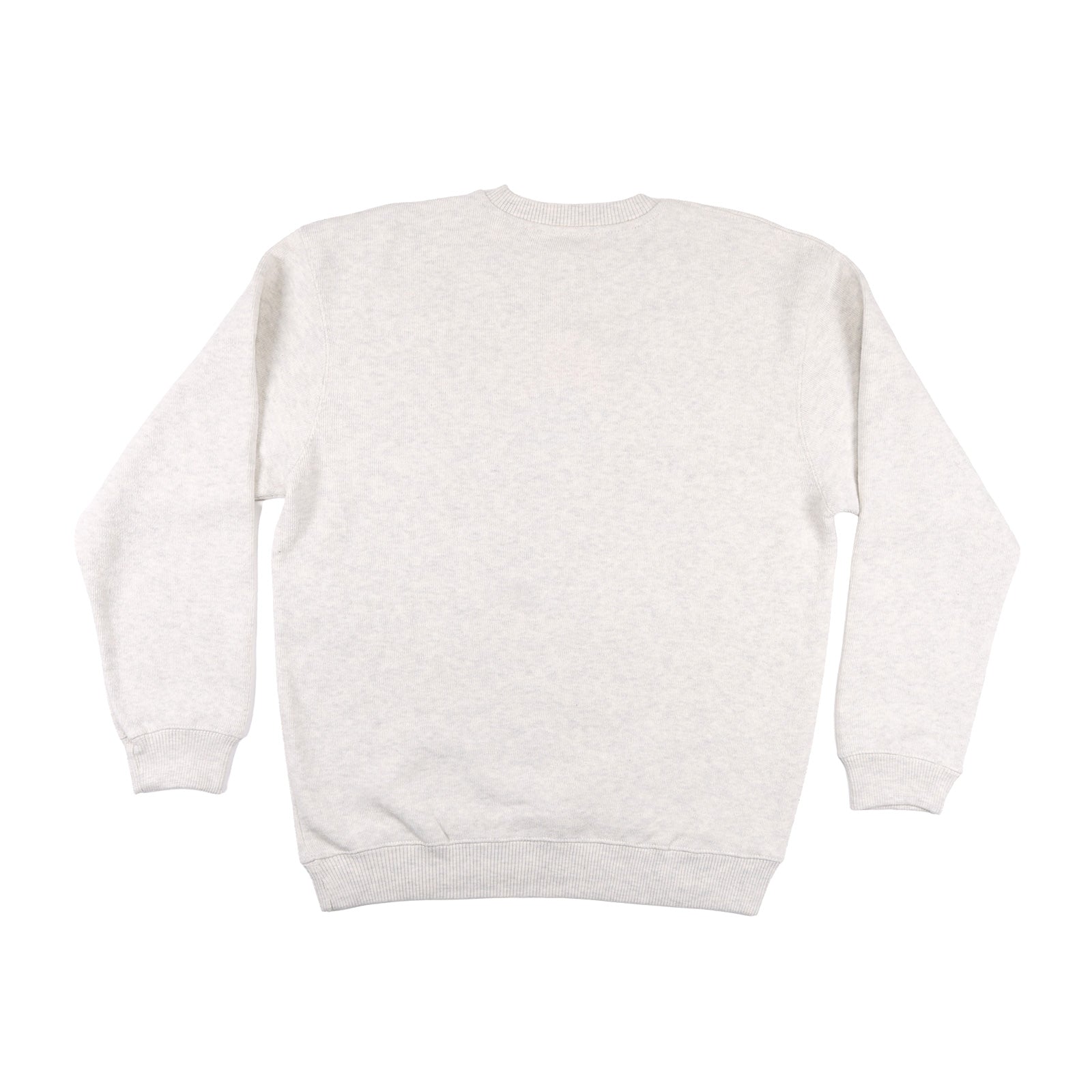 Backside of Cream colored Crewneck Sweatshirt with a centered Sun Cruiser logo. 