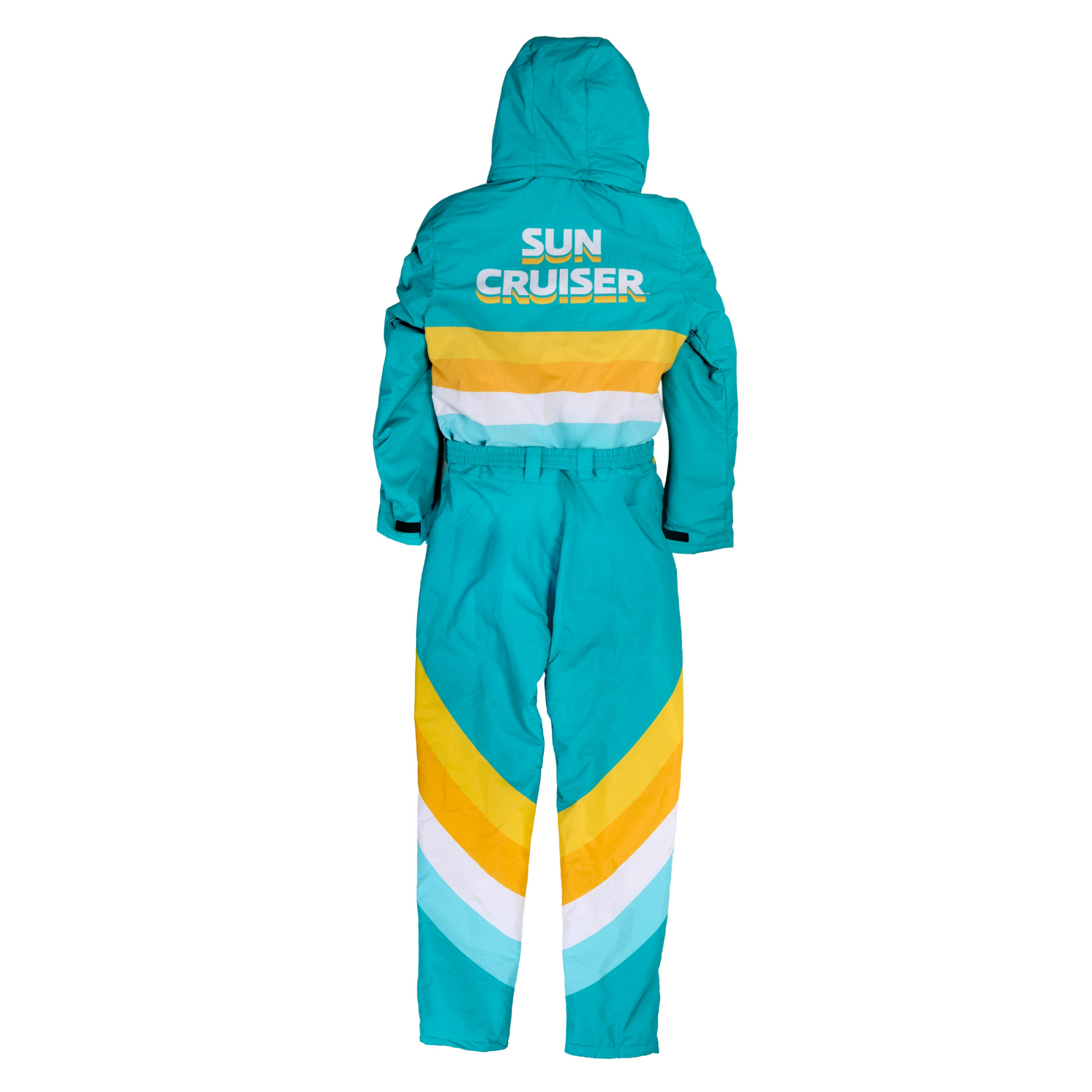 Teal and yellow snowsuit with 'Sun Cruiser' branding on a white background