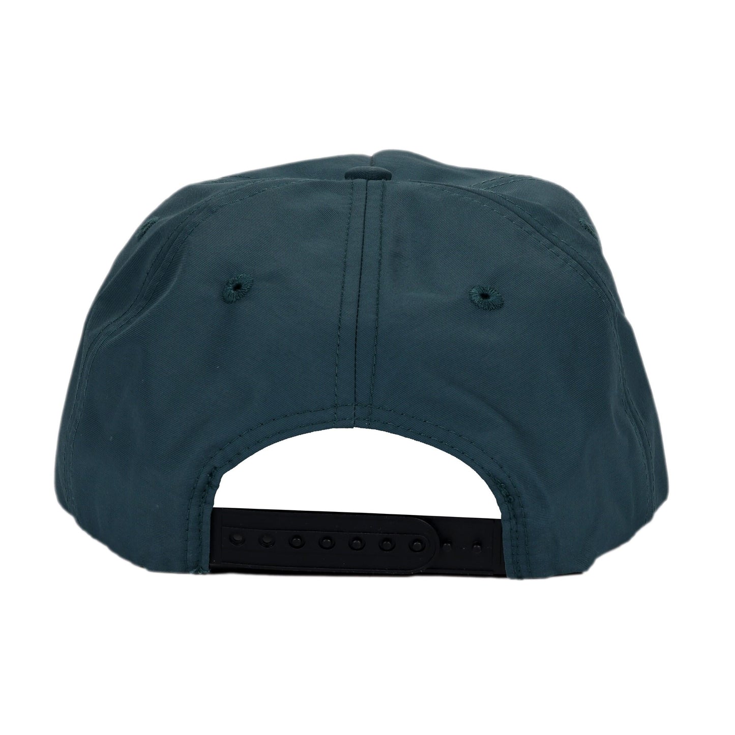 The back view of a navy blue hat with a black adjustable snapback closure. The hat appears plain on the back.