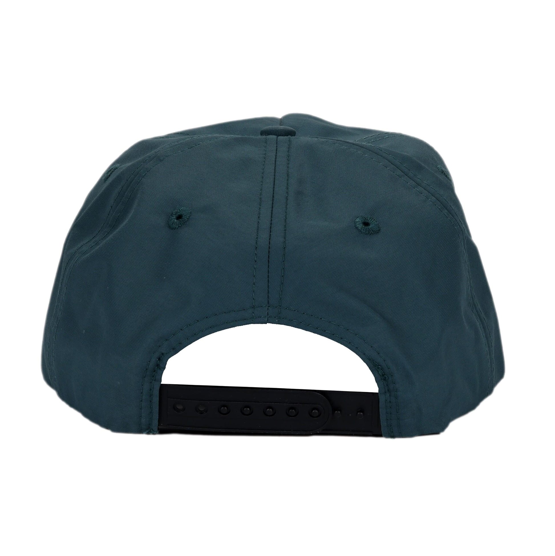 The back view of a navy blue hat with a black adjustable snapback closure. The hat appears plain on the back.
