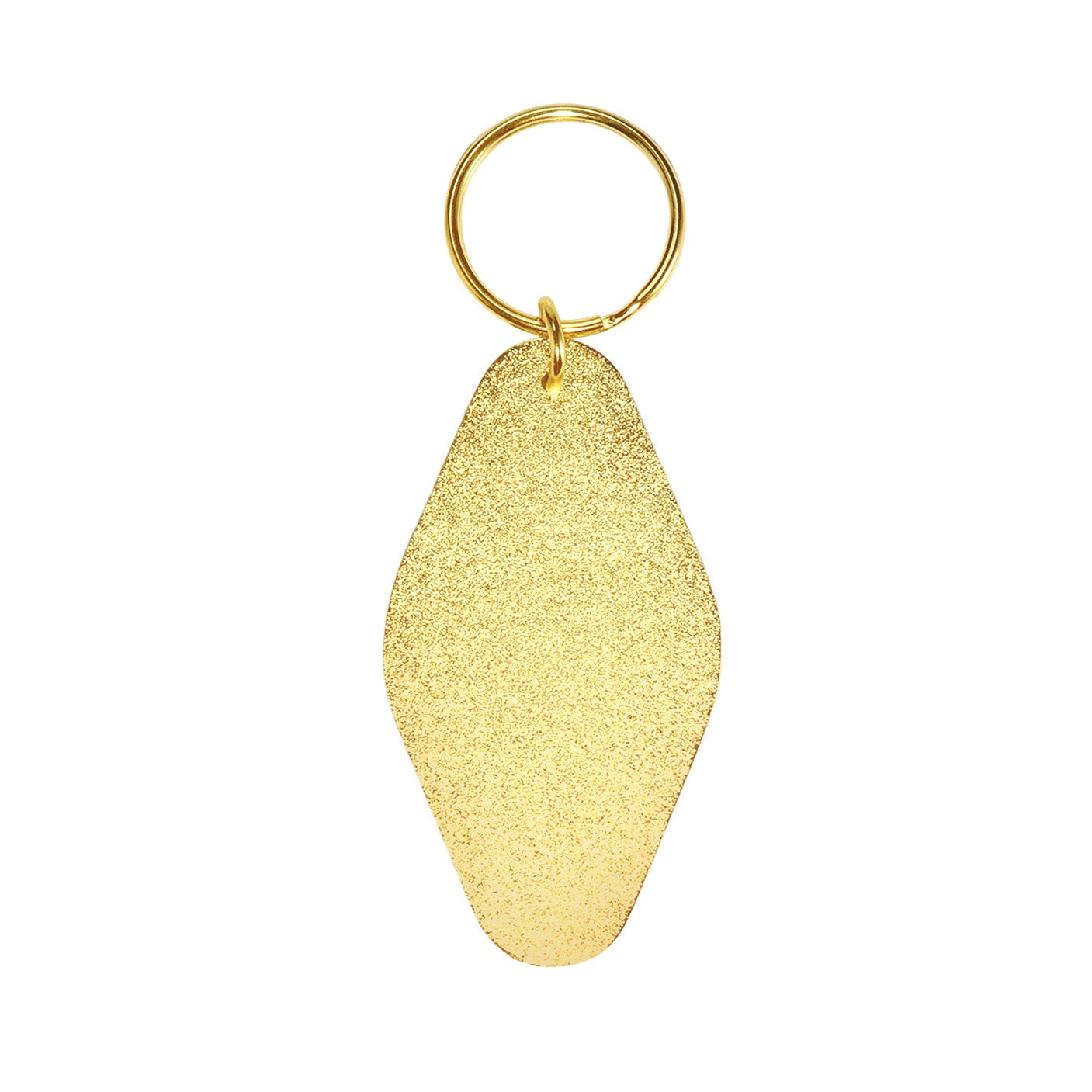 Gold keychain with textured pendant on a white background